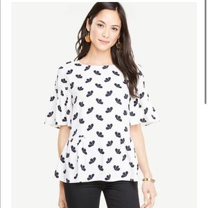 Ann Taylor Petaled Ruffle Peplum Flutter Print Top